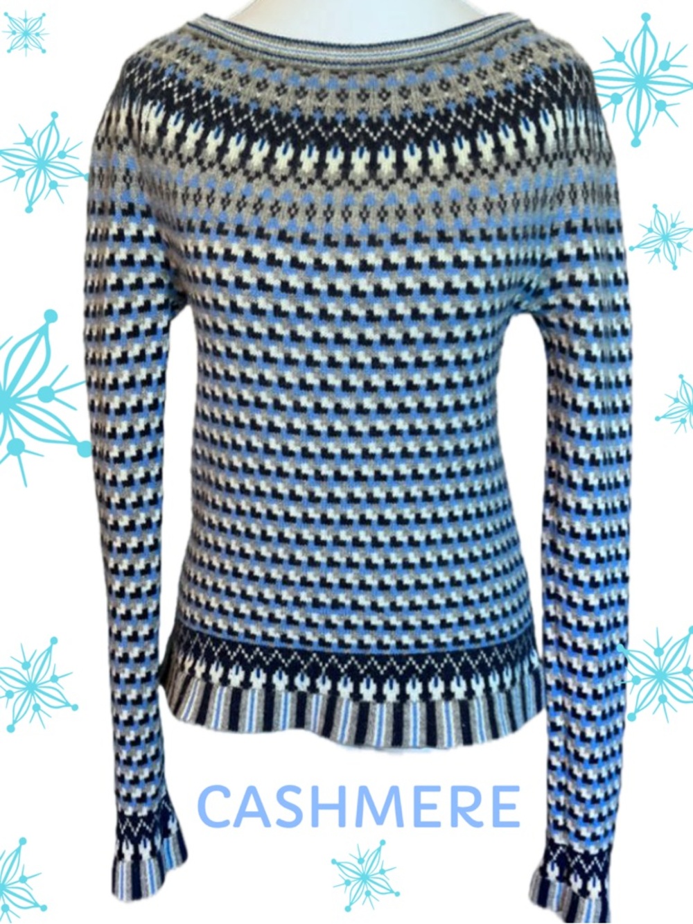 CASHMERE Calypso St. Barth Sweater Fair Isle Pullover Soft Cozy Sz XS